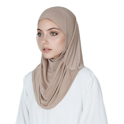 Solid Color Hijab for Women Muslim Prayer Scarfs for Women Women's Instant Hijab Modest Islamic Khimar - color: Khaki