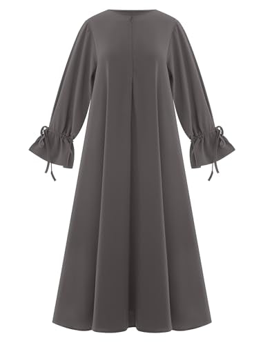 ODIZLI Women's Abaya Muslim Long Sleeve Tie Cuffs Prayer Dress Arabic Kaftan Dubai Turkey Islamic Dresses - color: Dark Gray, size: Small