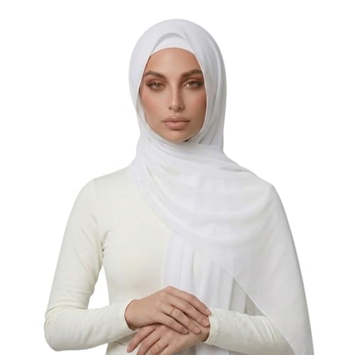 Yeieeo Instant Chiffon Hijab with Undercap (Tube or Bandage Cap), Breathable, no sweat buildup,Solid Chiffon Head Wraps - color: White 1