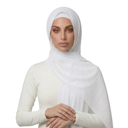 Yeieeo Instant Chiffon Hijab with Undercap (Tube or Bandage Cap), Breathable, no sweat buildup,Solid Chiffon Head Wraps - color: White 1