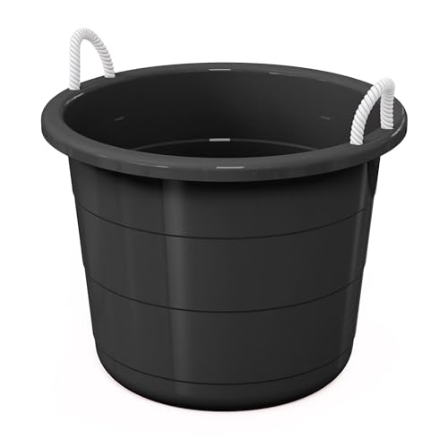 17-Gallon Plastic Storage Bucket with Rope Handle, Multi-Purpose Bucket (Black)