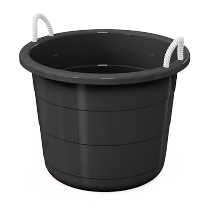 17-Gallon Plastic Storage Bucket with Rope Handle, Multi-Purpose Bucket (Black)