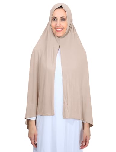 Non-See Through Instant Jersey Cotton Hijab Scarf for Women, Ready to Wear Muslim Head Scarf - color: Pale Brown