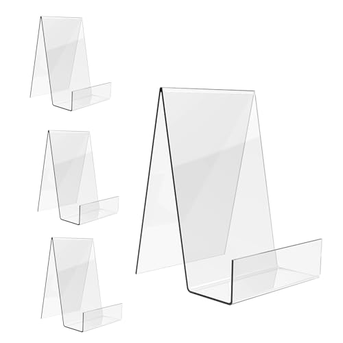 Boloyo Acrylic Book Stand with Ledge,4PC 6 Inch Clear Acrylic Display Easel Transparent Display Stand Holder Tablet Holder for Displaying Books,Magazine,Plate,Pictures,Artworks, CDs - size: 6 inch(4PC)