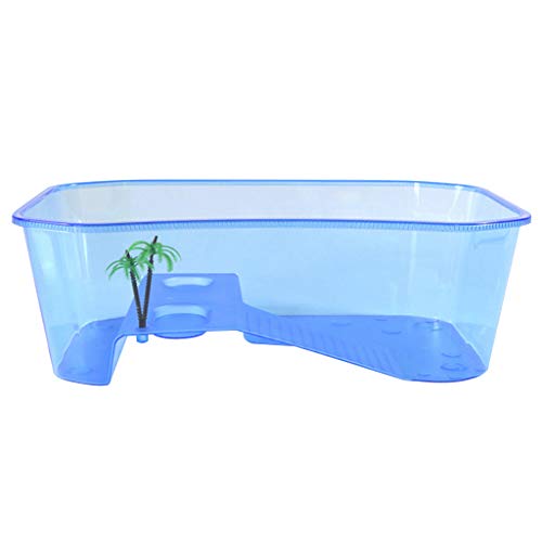 for Turtle Vivarium Box Aquarium for Breeding Box Habitat Tortoise Food Feeding Box with Basking Pl - color: Blue