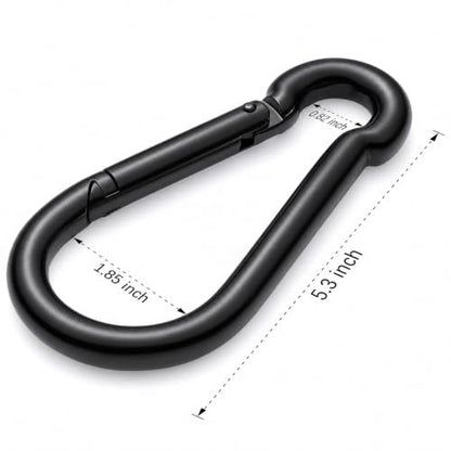 Stainless Steel Spring Snap Hook Carabiner - 304 Stainless Steel Caribeener Clips, Set of 6 - color: Black, size: 5.3 Inch