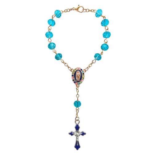 Rimvoe Car Rosary for Rearview Mirror Hanging - Catholic Religious Devout Gift with Virgin Mary Charm and Crucifix, Ideal Catholic Rosary Gifts for Men & Women - color: blue