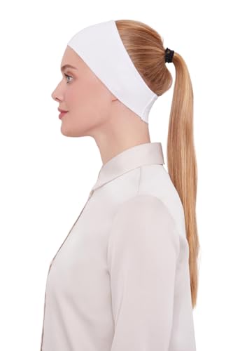 ihvan online Hijab Cap, Beanie Under Cap Scarf, Head Wraps for Women, Muslim Hijab Undercap with Tie-Back Closure - color: White-model 2