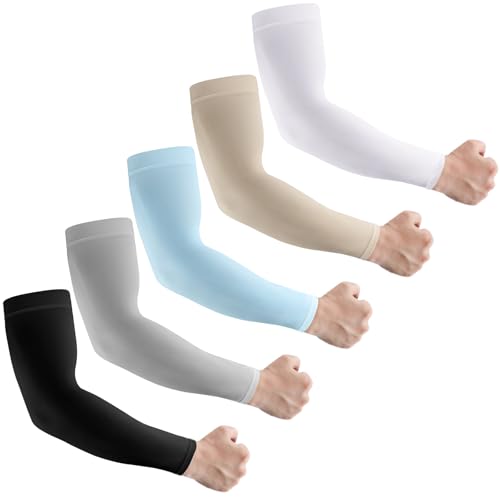 LUOLIIL VOE Arm Sleeves for Men Women，UV Sun Protection Cooling Compression - color: 5 Pairs-black/Grey/White/Blue/Beige
