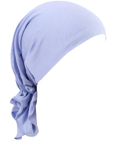 Chemo Headwear for Women Pre-Tied Head Scarf Slip On Headwraps Soft Turbans Cancer Hats Beanie Coverings Scarves - color: Light Blue