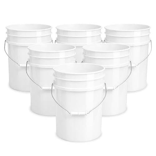 5 Gallon Bucket - Food Grade Bucket BPA-Free, White, 6 Packs | Metal Handle Grip, Heavy-Duty 90 Mil HDPE Plastic Pail, Food Safe Stackable Utility Container, Lid Not Included, Made in USA - color: White, size: 6 Packs