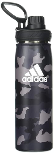adidas Stainless Steel Metal Water Bottle 20 oz (600 mL) Screw Cap - color: Camouflage Carbon/Black/White