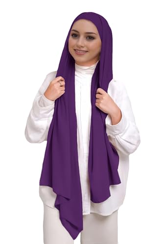 Lina & Lily Muslim Chiffon Instant Hijab Head Scarf with Matching Tie Back Jersey Undercap - color: Dark Purple