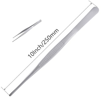 10Inch Fine-Tip Kitchen Tweezers Tongs – Extra-Long Stainless Steel Cooking Tweezers Dishwasher Safe for Grilling, Baking & Food Prep (10In Straight BBQ Tongs) - color: 10In Straight BBQ Tongs