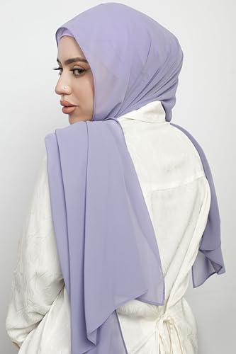 Instant Chiffon Hijab 3-in-1 with Built-in Magnets and Attached Match Undercap, Women Hijabs Set. - color: Lavender