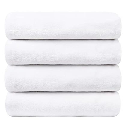 JML Large Microfiber Bath Towel, 4 Pack, 30" x 60" | Hanging Loop, Soft, Extra Absorbent, Quick Dry as Spa, Sauna, Salon Hair Wrap - color: Microfiber White, size: 4 Pack (30 in x 60 in)