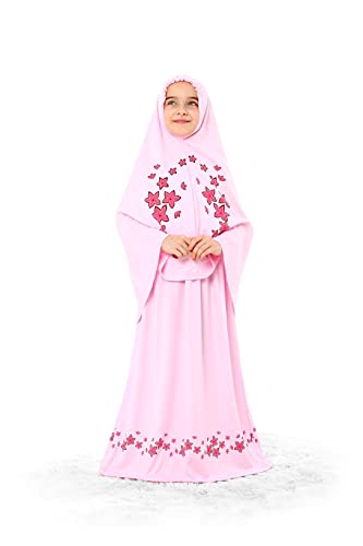 Two Pieces Islamic Prayer Dress for Kids, Girls Prayer Set for Muslim - color: Pink, size: 4 - 5 Years