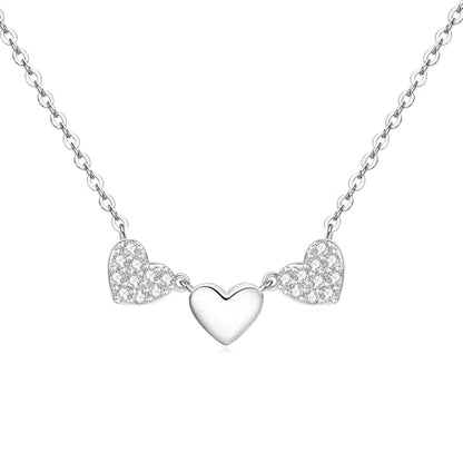 Moissanite 3-Heart Pendant Necklace for Women | 0.3CTTW D Color VVS1 Moissanite 14K Gold Plated Eternal Heart Pendant for Wife Mom Birthday Jewelry Gifts - color: Silver