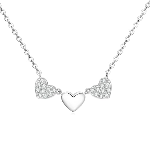 Moissanite 3-Heart Pendant Necklace for Women | 0.3CTTW D Color VVS1 Moissanite 14K Gold Plated Eternal Heart Pendant for Wife Mom Birthday Jewelry Gifts - color: Silver