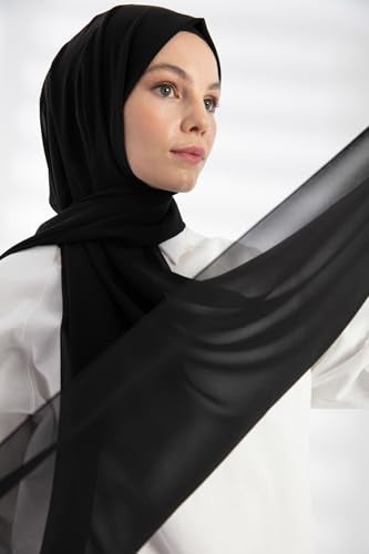 Chiffon Hijab Scarf For Women - Made in Turkiye - color: Black