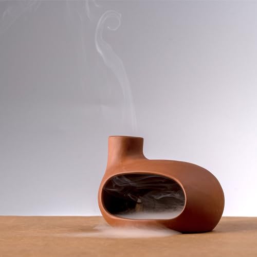 MOUGIGI Terracotta Palo Santo Holder - Modern Chiminea Incense Burner for Yoga, Meditation, and Energy Cleansing - Wood Sticks Dish, Sage Ash Catcher, Smudge Bowl, Cone Burner - Unique Meditation Gift - color: Matte Clay -Terracotta