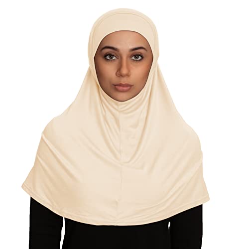 TheHijabStore.com Women's 2 Piece Amira Jersey Hijab - Soft Modal Stretch Head Scarf with Tube Under Scarf Cap - color: Cream