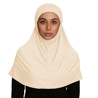 TheHijabStore.com Women's 2 Piece Amira Jersey Hijab - Soft Modal Stretch Head Scarf with Tube Under Scarf Cap - color: Cream