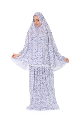 Islamic Dress for Women Prayer Clothes for Muslim Women 2 Piece Set Maxi Skirt with Hijab and Rosary Printed Dress - color: Purple