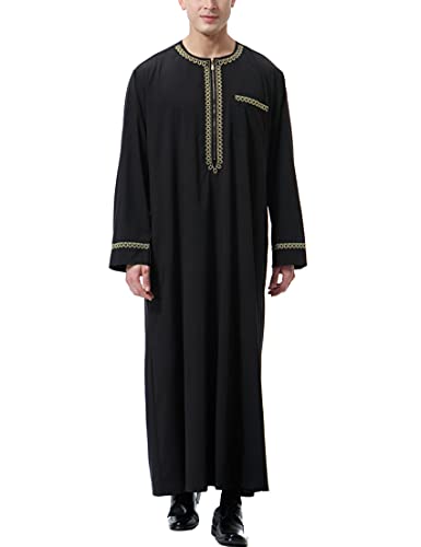 Thobe 남성용 무슬림 의류 카프탄 잘라비야 아바야 아랍 코스튬 라운드넥 긴소매 - color: 블랙-7., size: 3XL