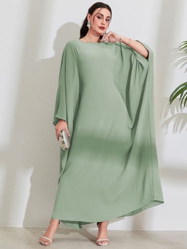 Women's Modest Hidden Adjustable Belt Oversized Abaya Muslim Dress Prayer Robes Kaftans - color: Mint Green