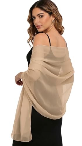 Sumolux Chiffon Shawls and Wraps for Evening Dresses Women Wedding - color: Champagne Gold, size: M (75"×18")