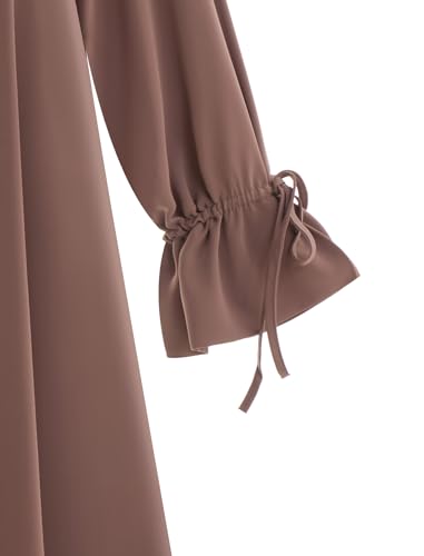ABEWIP Muslim Dresses for Women Long Sleeve Tie Cuffs Islamic Prayer Dress Abaya Kaftan Dubai Casual Dress - color: Khaki, size: X-Large