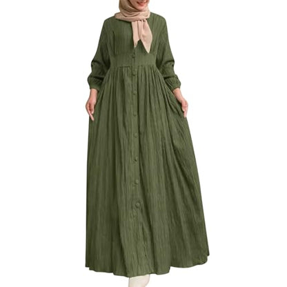 Abaya Dress For Women One-Piece Prayer Clothes Abaya Dubai Kaftan Long Sleeve Robe Thobe Dubai Islamic Clothing - color: Green, size: Large