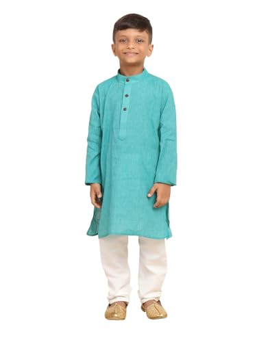 Kids ethnic wear cotton kurta pajama set for boys - color: Aqua, size: 12-18 Months