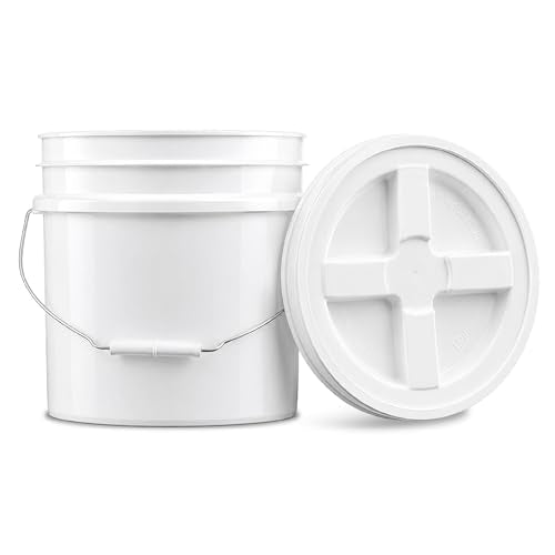3.5 Gallon Bucket, Food-Grade w/Lid, BPA-Free,White, 3 Packs | Airtight Gamma Seal Screw-On Lid, Heavy-Duty 90 Mil HDPE Plastic, Food Safe and Durable Container, Bulk Storage, Made in USA - color: White, size: 3 Packs
