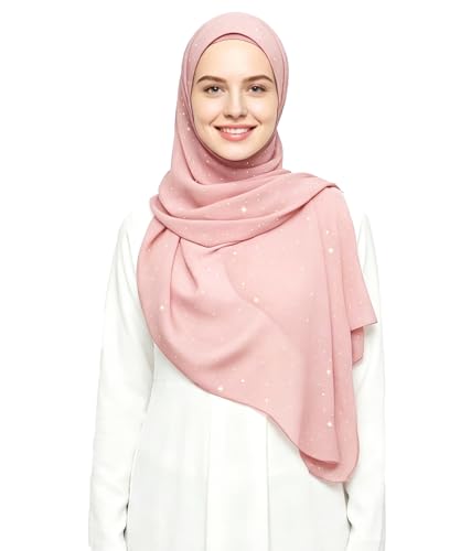 Lina & Lily Sparkle Shimmer Gold Glitter Women's Chiffon Hijab Head Scarf Shawl Wrap Lightweight - color: Blush Pink