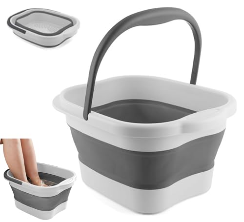 Collapsible Foot Bath Basin Soaker Tub with Handle for Soaking Feet, Foldable Pedicure Foot Spa Massager Foot Care Soak Plastic Inflatable Bucket Bowl Bathtub Tools for Washing Cleaning, White - color: White/Grey