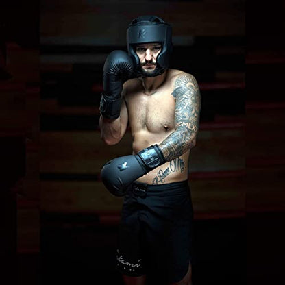 Kruzak Unisex Boxing Headgears - MMA Training, Adjustable Padded, Kara,Muay Thai Headgear, Kickboxing, Sparring, Martial Arts, Karate, Taekwondo MMA Body Equipment - color: Matte Black, size: Large-X-Large