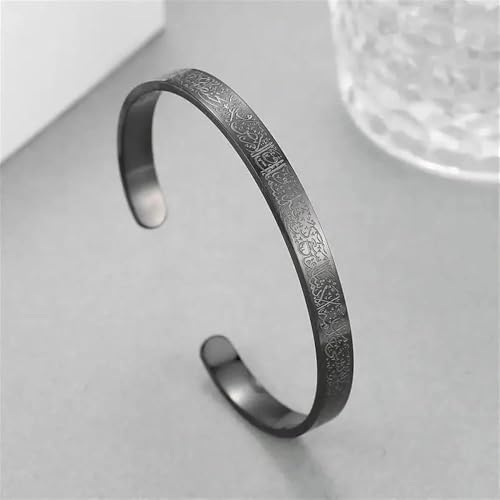 Ayatul Kursi Exquisite Stainless Steel Bracelet Islamic Muslim Quran Verse Calligraphy Ramadhan Festival Cuff Bracelet Men Arabic Calligraphy Messenger Jewelry Gift - color: black