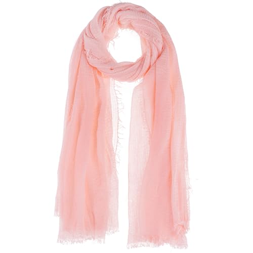 Nydotd Women Summer Cotton Linen Scarf Crinkle Long Beach Shawl Wrap hijab with Fringe - color: Light Pink