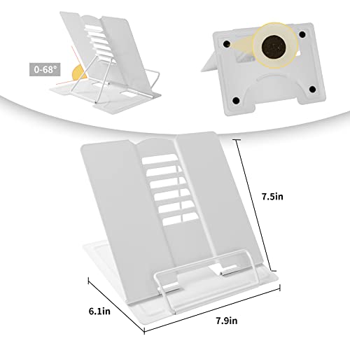 Metal Book Stand Adjustable Book Holder for Reading | Portable & Sturdy For Textbooks Cookbooks Sheet Music Papers Study - color: Full White