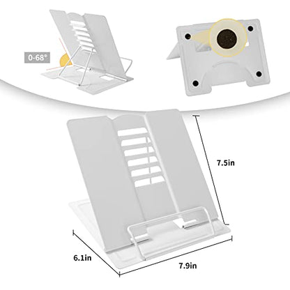 Metal Book Stand Adjustable Book Holder for Reading | Portable & Sturdy For Textbooks Cookbooks Sheet Music Papers Study - color: Full White