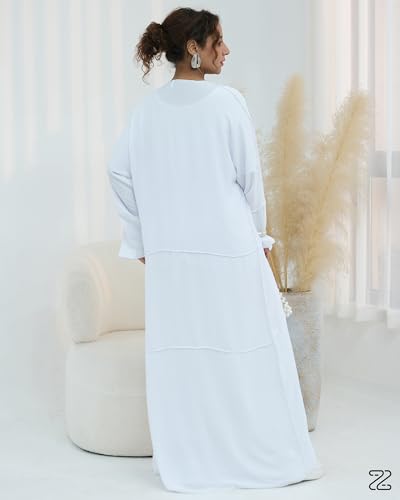 Abaya Muslim Prayer Dress Set Ramadan Open Front Islamic Clothing 3pcs Prayer Robe with Waist Apron Loose Flowy - color: White, size: X-Large