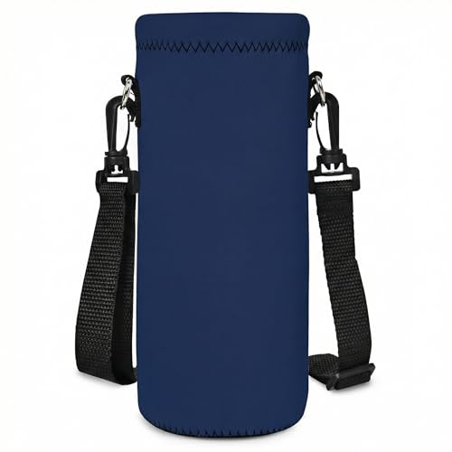 Neoprene Water Bottle Carrier Bag with Adjustable Shoulder Strap,Insulated Water Bottle Cover for Stainless Steel/Glass/Plastic Bottles - color: Navy Blue, size: 500ml