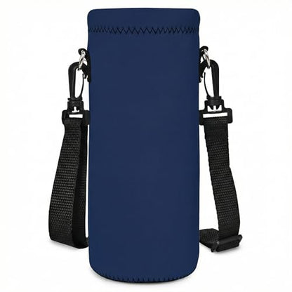 Neoprene Water Bottle Carrier Bag with Adjustable Shoulder Strap,Insulated Water Bottle Cover for Stainless Steel/Glass/Plastic Bottles - color: Navy Blue, size: 500ml