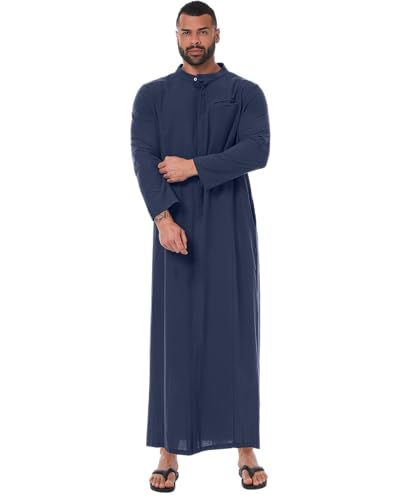 YAOHUOLE Kaftan 남성용 - 버튼 다운 클로저가 있는 긴소매 무슬림 토브 - color: 다크 블루, size: XL