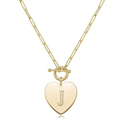 14K Gold Filled Heart Initial Necklace for Women, Dainty Alphabet Pendant Necklace with Paperclip Chain, Hypoallergenic Jewelry Gift for Her - color: Letter J