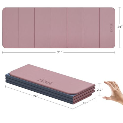 LVME Foldable Yoga Mat, 71"x24"x1/3" Thick, Non Slip Exercise Mat | SGS Certified POE, Fitness Travel Mat, Easy To Store, Foldable for Exercise, Yoga, Pilates, Home Workouts - color: Dusty Pink + Silver Blue