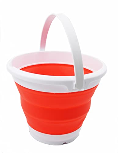 SAMMART 5.5L (1.4 Gallon) Collapsible Plastic Bucket - Foldable Round Tub - Portable Fishing Water Pail - Space Saving Outdoor Waterpot. (White/Orange Red, 1) - color: White/Orange Red