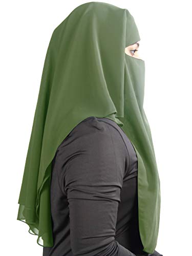 MyBatua 3 Layers Saudi Niqab In Breathable Georgette, Wholesale Price, 1pc Face Veil NQ-003 - color: Olive Green